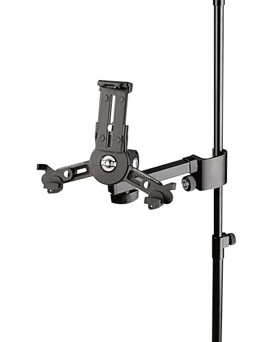 K&M 19796 Tablet-PC-Halter Schwarz - Zubehör für Mikrofon-Stative, neigbar- flexibel geeignet für gängige Marken von K&M
