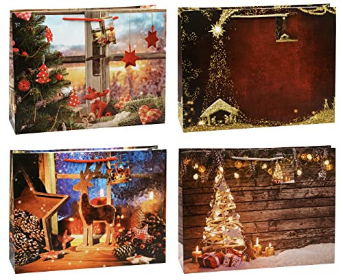 K3T Geschenktüten Weihnachten Shopper Mix, 12er Packung, Größe: Shopper (HxBxT 29 x 38 x 10 cm), Art. Nr. 82935 von K3T