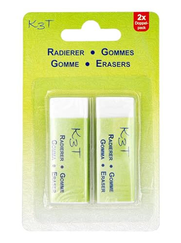 K3T Radiergummi 2er Packung, Farbe weiß, (BxTxH) 6 x 2 x 1 cm, Art. Nr. 44212 von K3T