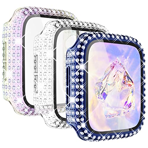 KADES 3-Pack Bling Cases Compatible for Apple Watch Case 40mm with Built-in Screen Protector for Apple Watch Series SE SE2022 6 5 4 (40mm, Blue/Iriscent/Clear) von KADES