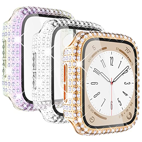 KADES 3 Stück Hülle kompatibel für Apple Watch Schutzhülle 41mm Series 9 Series 8 Series 7,iWatch Hülle Mit Glas Displayschutz, schutzfolie gehärtetem Glas für iWatch 41mm,Roségold/Irisierend/Klar von KADES