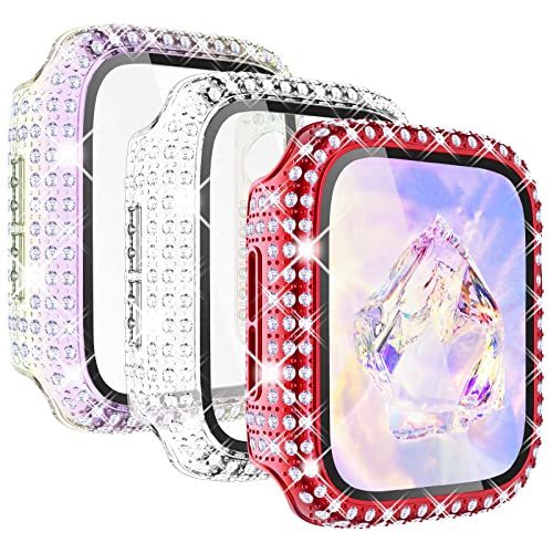 KADES 3er-Pack Bling Hüllen kompatibel mit Apple Watch 40 mm Hülle mit integriertem Displayschutz für iWatch Serie SE SE2022 6 5 4 (40 mm, rot/schillernd/transparent) von KADES