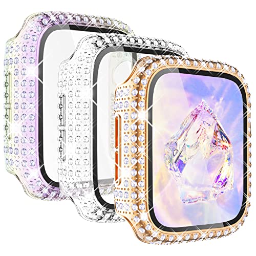 KADES 3er-Pack Bling Hüllen kompatibel mit Apple Watch Hülle 41 mm mit integriertem Displayschutz für Apple Watch Series9 Series8 Series7 (41 mm, Roségold/schillernd/transparent) von KADES