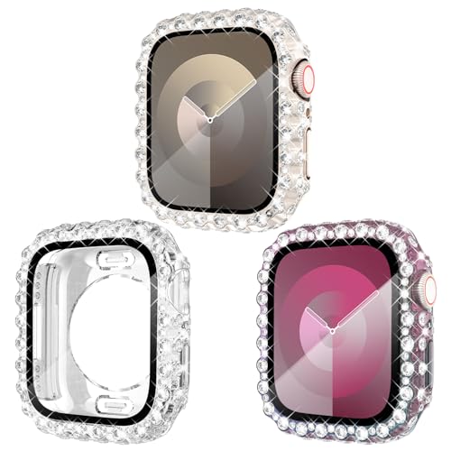 KADES 3er-Pack kompatibel mit Apple Watch SE Displayschutzfolie 40mm Spitzenkante,vollständig wasserdichter Bumper,iWatch 40mm Hülle Mit Glas Displayschutz Series SE 6 5 4,Sternenlicht/Irisierend/Klar von KADES