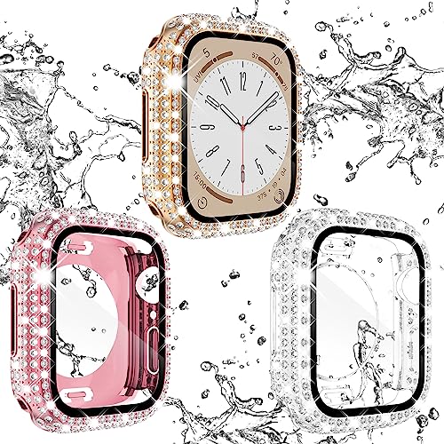 KADES 3er-Pack wasserdichte Schutzhülle für Apple Watch 40 mm, Frauen Bling 360 ° Schutz PC Abdeckung vorne & hinten Hülle mit gehärtetem Glas Displayschutzfolie für iWatch 40 mm SE Serie 6/5/4, von KADES