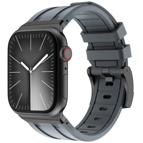 KADES 49mm 45mm 44mm 42mm für Apple Watch Armband,Flüssigsilikonkautschukarmband für iWatch Ultra 2/Ultra,Series 9/8/7/6/5/4/3/2/1/SE,luxuriöses AP-Gummiarmband mit Edelstahladapter,Grün blau/Schwarz von KADES