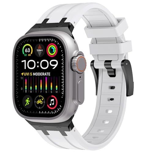 KADES 49mm 45mm 44mm 42mm für Apple Watch Armband,Flüssigsilikonkautschukarmband für iWatch Ultra 2/Ultra,Series 9/8/7/6/5/4/3/2/1/SE,luxuriöses AP-Gummiarmband mit Edelstahladapter,Weiß/Schwarz von KADES