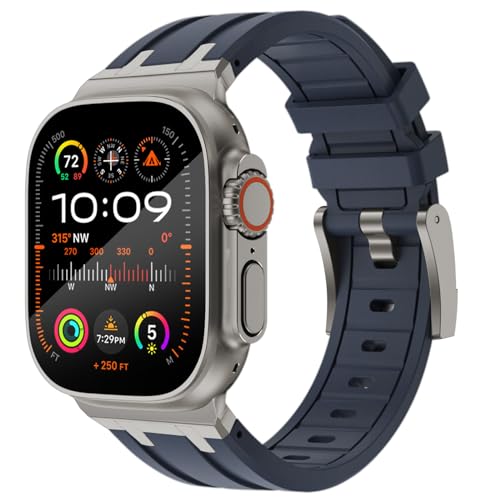 KADES 49mm 45mm 44mm 42mm für Apple Watch Ultra 2 Armband,Flüssigsilikonkautschukarmband für iWatch Ultra 2/1,Series 9/8/7/6/5/4/3/2/1/SE,luxuriöses AP-Gummiarmband mit Edelstahladapter,Blau/Titan von KADES