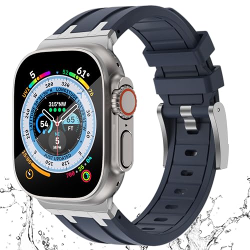 KADES 49mm 45mm 44mm 42mm für Apple Watch Ultra 2 Armband,Flüssigsilikonkautschukarmband für iWatch Ultra 2/Ultra,Series 9/8/7/6/5/4/3/2/1/SE,luxuriöses AP-Gummiarmband mit Edelstahladapter,Blau von KADES