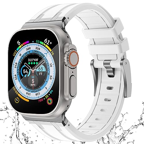 KADES 49mm 45mm 44mm 42mm für Apple Watch Ultra 2 Armband,Flüssigsilikonkautschukarmband für iWatch Ultra 2/Ultra,Series 9/8/7/6/5/4/3/2/1/SE,luxuriöses AP-Gummiarmband mit Edelstahladapter,Weiß von KADES