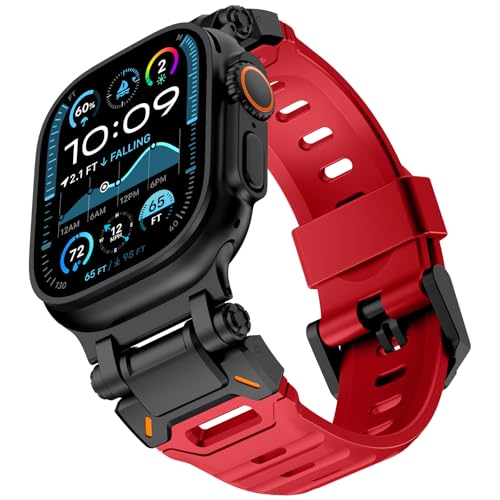 KADES 49mm 46mm 45mm 44mm 42mm Armband für Apple Watch, Fluorierter Kautschuk Sport Silikon für iWatch Series 10/9/8/7/6/5/4/SE/3/2/1, Rot/Schwarz von KADES