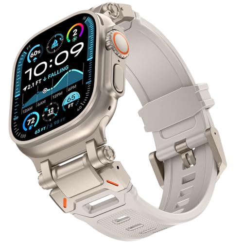KADES 49mm 46mm 45mm 44mm 42mm(series 3 2 1) für Apple Watch Armband,TPU Robustes Sport Armband für iWatch ultra 2/Ultra, Series 10/9/8/7/6/SE/5/4/3/2/1,Titan/Sternenlicht von KADES
