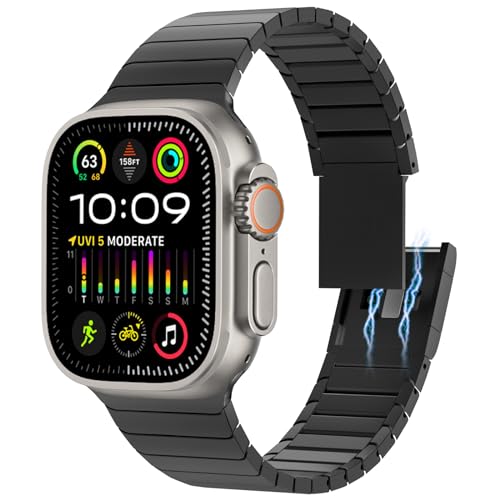 KADES Edelstahlarmband für Apple Watch Ultra/Ultra 2 Armband 49mm 45mm 44mm 42mm, Metallarmband für Apple Watch Armband Ultra 2/ Ultra/Serie 9 SE 8 7 6 5 4 3 2 1, Schwarz mit Magnetverschluss von KADES