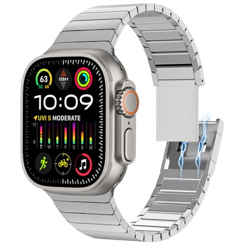 KADES Edelstahlarmband für Apple Watch Ultra/Ultra 2 Armband 49mm 45mm 44mm 42mm, Metallarmband für Apple Watch Armband Ultra 2/ Ultra/Serie 9 SE 8 7 6 5 4 3 2 1, Silber mit Magnetverschluss von KADES