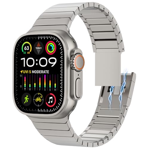 KADES Edelstahlarmband für Apple Watch Ultra/Ultra 2 Armband 49mm 45mm 44mm 42mm, Metallarmband für Apple Watch Armband Ultra 2/ Ultra/Serie 9 SE 8 7 6 5 4 3 2 1, Titan mit Magnetverschluss von KADES