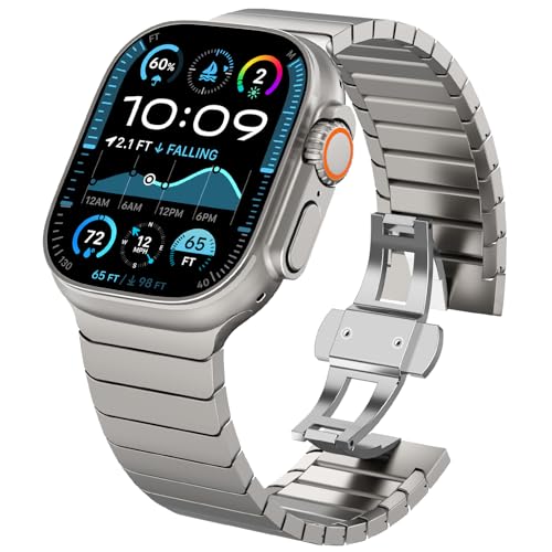 KADES Kompatibel mit Apple Watch Armband , Herren Damen Edelstahl Gliederarmband für iWatch Ultra 2/Ultra Series 9 8 7 SE Series 6 5 4 3 2 1 49mm 45mm 44mm 42mm,Titan von KADES