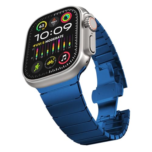 KADES Kompatibel mit Apple Watch Armband 45mm series 9, Herren Damen Solides Edelstahl Gliederarmband Ersatzarmband für iWatch 49mm 45mm 44mm 42mm Ultra 2/1 SE Series 9 8 7 6 5 4 3 2 1, Blau von KADES