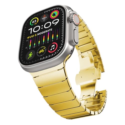 KADES Kompatibel mit Apple Watch Armband 45mm series 9, Herren Damen Solides Edelstahl Gliederarmband Ersatzarmband für iWatch 49mm 45mm 44mm 42mm Ultra 2/1 SE Series 9 8 7 6 5 4 3 2 1, Gold von KADES