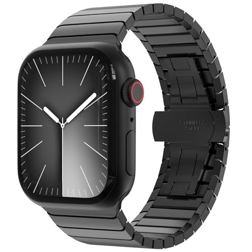 KADES Kompatibel mit Apple Watch Armband 45mm series 9, Herren Damen Solides Edelstahl Gliederarmband Ersatzarmband für iWatch 49mm 45mm 44mm 42mm Ultra 2/1 SE Series 9 8 7 6 5 4 3 2 1, Schwarz von KADES