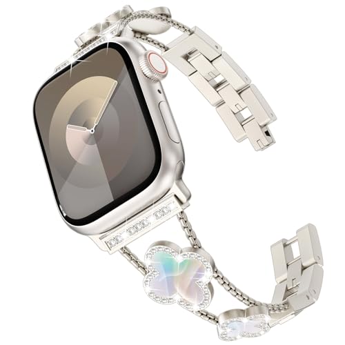 KADES Kompatibel mit Apple Watch Armband Damen,Bling Diamond Strass Edelstahlarmband für iWatch 41mm 40mm 38mm Series 9/8/7/6/5/4/3/2/1,Metallarmband für Apple Watch SE Armband,Starlight/Iridescent von KADES