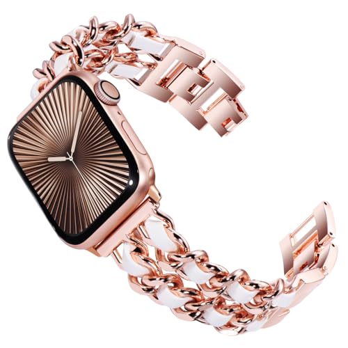 KADES Kompatibel mit Apple Watch Armband Series 9 41mm, Damen Edelstahl Armband Gliederarmband Ersatzarmband für iWatch Armband 41mm 40mm 38mm SE(GEN 1 2 3)/Series 9 8 7 6 5 4 3 2 1,Roségold/Weiß von KADES