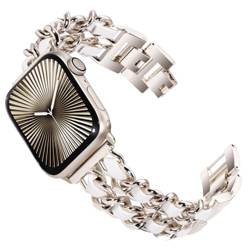 KADES Edelstahl Armband für Apple Watch Armband,Damen Modern Gliederarmband Ersatzarmband für Apple watch se Armband,series 10 42mm,series 9/8/7 41mm,series 6/5/4 40mm,Series 3 38mm,Sternenlicht/Weiß von KADES