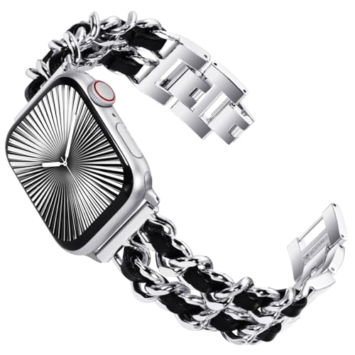 KADES Kompatibel mit Apple Watch Armband,Damen Modern Gliederarmband Ersatzarmband für Apple watch se Armband,series 10 46mm,series 9/8/7 45mm,series 6/5/4 44mm,Series 3/2/1 42mm,Silber/Schwarz KADES Kompatibel mit Apple Watch Armband,Damen Modern Gliederarmband Ersatzarmband für Apple watch se Armband,series 10 46mm,series 9/8/7 45mm,series 6/5/4 44mm,Series 3/2/1 42mm,Silber/Schwarz von KADES