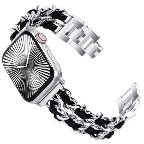 KADES Kompatibel mit Apple Watch Armband Series 9 45mm,Damen Edelstahl Armband Gliederarmband Ersatzarmband für iWatch Armband 49mm 45mm 44mm 42mm Ultra/SE/Series 9 8 7 6 5 4 3 2 1,Silber/Schwarz von KADES