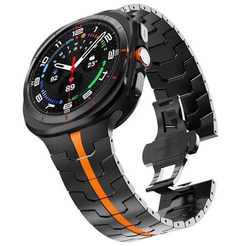 KADES Metall Gliederarmband Ersatzarmband Kompatibel mit Samsung Galaxy Watch Ultra 47mm(2024),Schwarz/Orange von KADES