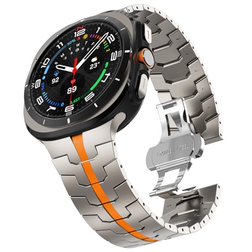 KADES Metall Gliederarmband Ersatzarmband Kompatibel mit Samsung Galaxy Watch Ultra 47mm(2024),Titan/Orange von KADES