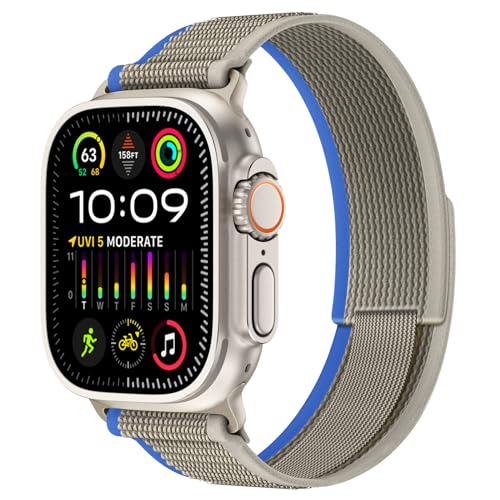 KADES Trail Loop kompatibel für Apple Watch Ultra Armband 2/1,Adjustable Textil Stretch Sport Nylon Geflochtener Solo armband für 49mm 45mm 44mm 42mm iWatch Series SE/9/8/7/6/5/4/3/2/1,Grau/Blau von KADES