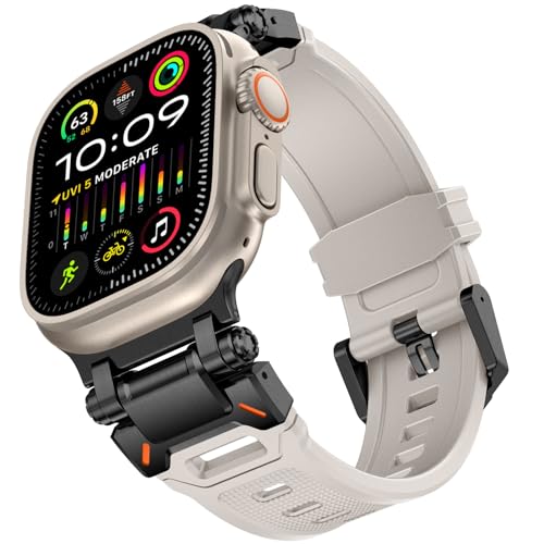 KADES für Apple Watch Ultra 2 Armband 49mm, für Apple Watch Armband Serie 9/8/SE2/7/6/SE/5/4/3/2/1 45mm/44mm/42mm langlebiges Metallverbindungsband, robustes TPU-Sport-Ersatzband,Schwarz/Sternenlicht von KADES