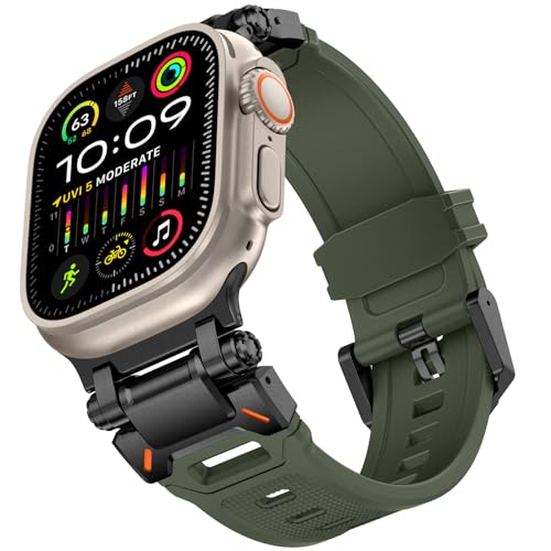 KADES für Apple Watch Ultra 2 Armband 49mm, für Apple Watch Armband Serie 9/8/SE2/7/6/SE/5/4/3/2/1 45mm/44mm/42mm langlebiges Metallverbindungsband, robustes TPU-Sport-Ersatzband, Schwarz/Grün von KADES