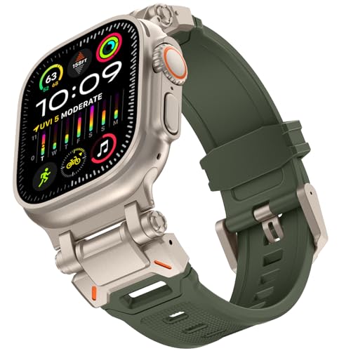KADES für Apple Watch Ultra 2 Armband 49mm, für Apple Watch Armband Serie 9/8/SE2/7/6/SE/5/4/3/2/1 45mm/44mm/42mm langlebiges Metallverbindungsband, robustes TPU-Sport-Ersatzband,Titan/Grün von KADES