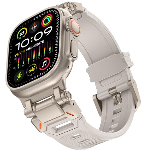 KADES für Apple Watch Ultra 2 Armband 49mm, für Apple Watch Armband Serie 9/8/SE2/7/6/SE/5/4/3/2/1 45mm/44mm/42mm langlebiges Metallverbindungsband, robustes TPU-Sport-Ersatzband,Titan/Sternenlicht von KADES