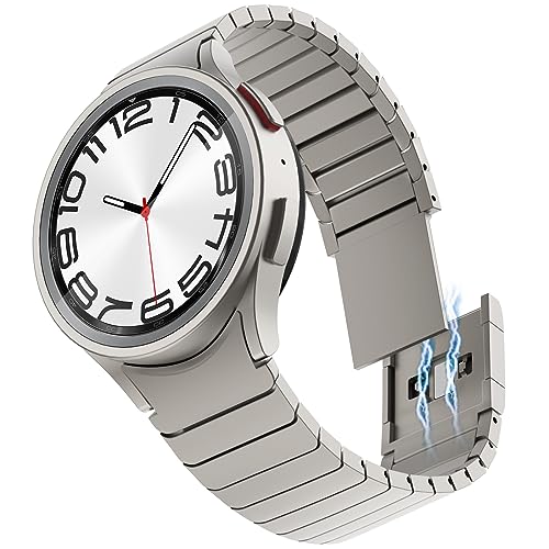 KADES für Samsung Galaxy Watch 6 Armband,lückenloses Gliederarmband mit Magnetverschluss,Edelstahlarmband für Galaxy Watch 5 Pro 5 Armband 40mm 44mm 45mm, 6 Classic 43mm 47mm für Herren,Titan von KADES