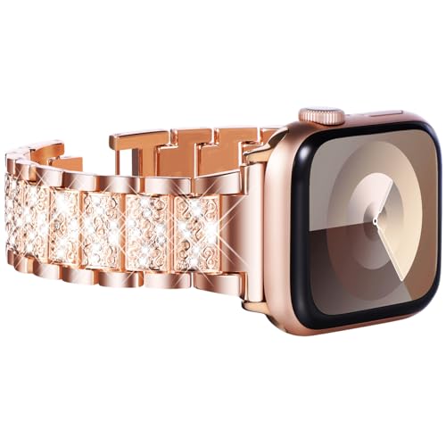 KADES kompatibel mit Apple Watch Armband 41mm 40mm 38mm, Damen-Bling-Diamant-Strassarmband für Apple Watch Armband SE (GEN 1 2 3) 40mm iWatch Armband Serie 9 8 7 6 5 4 3 2 1 41mm/40mm/38mm, Roségold von KADES