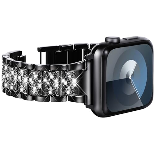 KADES kompatibel mit Apple Watch Armband 45mm 44mm 42mm, Damen-Bling-Diamant-Strassarmband für Apple Watch Armband SE (GEN 1 2 3) 44mm iWatch Armband Serie 9 8 7 6 5 4 3 2 1 45mm/44mm/42mm,Schwarz von KADES