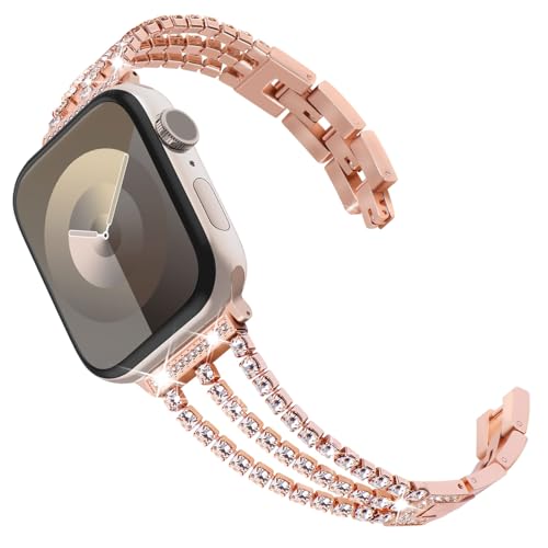 KADES kompatibel mit Apple Watch Armband 9 41mm Damen, Bling Link Armband Edelstahl Armband Ersatzarmband für iWatch Armband 41mm 40mm 38mm SE(GEN 1 2 3) Series 9 8 7 6 5 4 3 2 1, Roségold von KADES