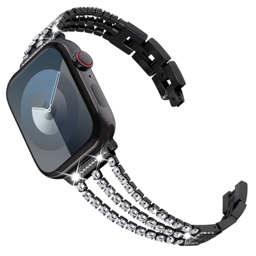 KADES kompatibel mit Apple Watch Armband SE 44mm Damen, Bling Link Armband Edelstahl Armband Ersatzarmband für iWatch Armband 45mm 44mm 42mm 49mm Ultra/SE(GEN 1 2 3)/Series 9 8 7 6 5 4 3 2 1, Schwarz von KADES