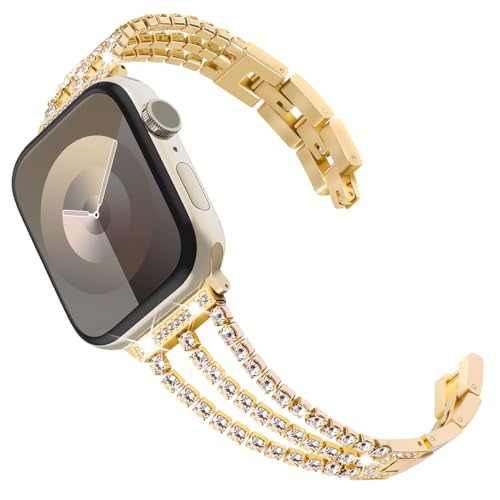 KADES kompatibel mit Apple Watch Armband SE 44mm Damen, Bling Link Armband Edelstahl Armband Ersatzarmband für iWatch Armband 45mm 44mm 49mm 42mm Ultra/SE(GEN 1 2 3)/Series 9 8 7 6 5 4 3 2 1, Gold von KADES