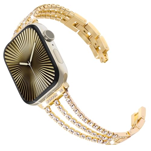 KADES kompatibel mit Apple Watch Armband Damen,Glitzer Diamant Gliederarmband Edelstahl Armband Ersatzarmband für Apple Watch SE Armband, series 10 46mm, 9/8/7 45mm, 6/5/4 44mm,3/2/1 42mm,Gold von KADES