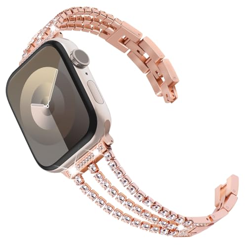 KADES kompatibel mit Apple Watch Armband SE 44mm Damen,Bling Link Armband Edelstahl Armband Ersatzarmband für iWatch Armband 49mm 45mm 44mm 42mm Ultra/SE(GEN 1 2 3)/Series 9 8 7 6 5 4 3 2 1,Roségold von KADES