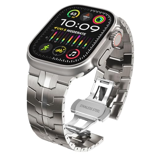 KADES kompatibel mit Apple Watch Ultra 2/1 Armband 49mm 45mm 44mm 42mm SE Serie 9 8 7 6 5 4 3 2 1, Luft-und Raumfahrttaugliches Titan-Armband, Metallarmband für iWatch Band 49mm 45mm 44mm 42mm, Titan von KADES