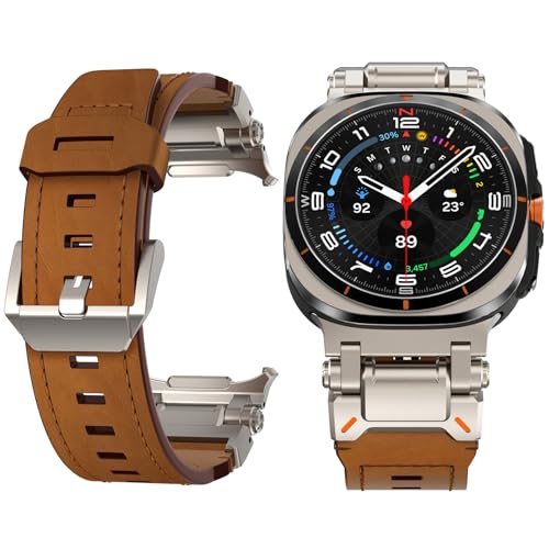 KADES kompatibel mit Samsung Galaxy Watch Ultra Armband, Damen Herren Echtleder Ersatzarmband für Galaxy Watch Ultra 47mm, Titan/Braun KADES kompatibel mit Samsung Galaxy Watch Ultra Armband, Damen Herren Echtleder Ersatzarmband für Galaxy Watch Ultra 47mm, Titan/Braun von KADES