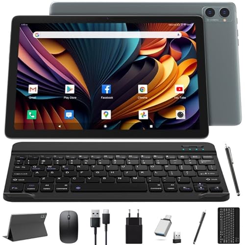2025 Neueste 5G WLAN Android 14 Tablet 10 Zoll,128GB ROM (1TB TF),Octa-Core,1080FHD,| Google GMS-Zertifizierung| 8+13 MP | 1.8GHz | 7000 mAh | Tablet mit Tastatur Maus Stift, 2 Jahre Garantie-(Grau) von KADYBE