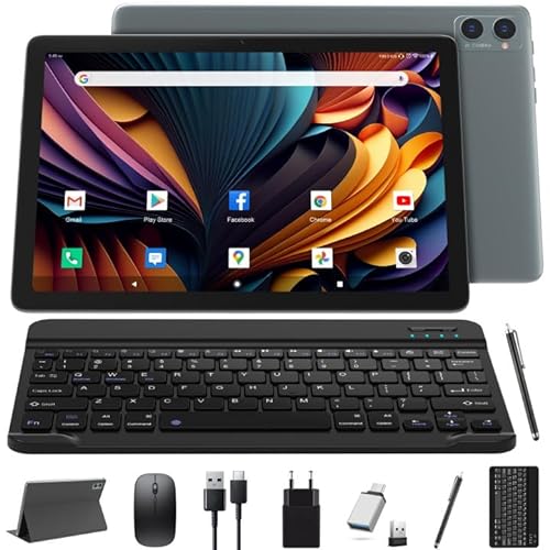 2024 Neueste 5G WLAN Tablet 10 Zoll,128GB ROM (1TB TF),Octa-Core,1080FHD,| Google GMS-Zertifizierung| 5+13 MP | 1.8GHz | 7000 mAh |Android 12 Tablet mit Tastatur Maus Stift, 2 Jahre Garantie-(Grau) von KADYBE