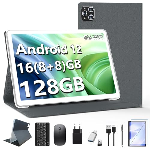 KADBYE 2024 Neueste Tablet 10 Zoll mit Tastatur, 16GB RAM+128GB ROM(TF 1TB),2.4GHZ+5G WiFi,1080 LCD,2.0GHz/Octa-Core,Android Tablet mit Maus und Stift,5MP/13MP HD Kamera,GPS/GMS/7000mAh,silbrig von KADYBE