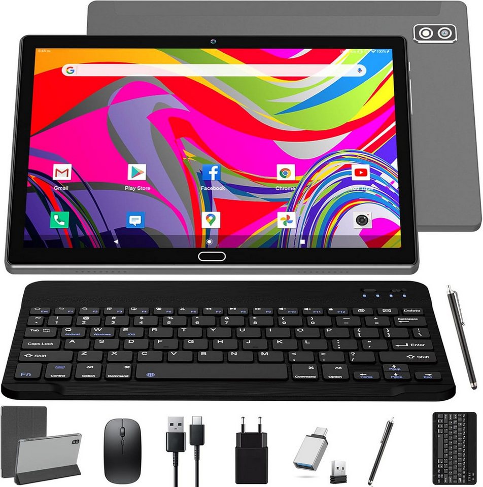 KADYBE Android 13 Tablet 2-in-1 Mit 2 SIM Slots 1 SD Octa-Core Tablet (10", 64 GB, Android 13, 4G LTE, mit Tastatur Maus Schutzhülle,1080 LCD,5MP+13MP,WiFi GPS OTG-Typ C) von KADYBE
