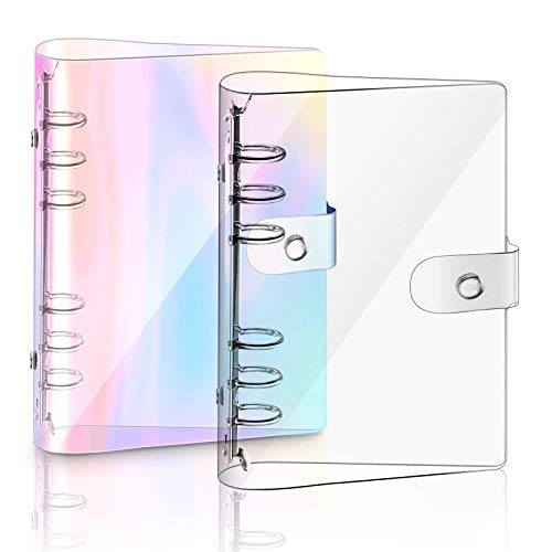 A5-Notizbuchordner, weicher PVC-Einband, Ordner für nachfüllbares Papier (lose Blätter), Planer, transparent/regenbogenfarben, 2 Stück (A5) von KAFA